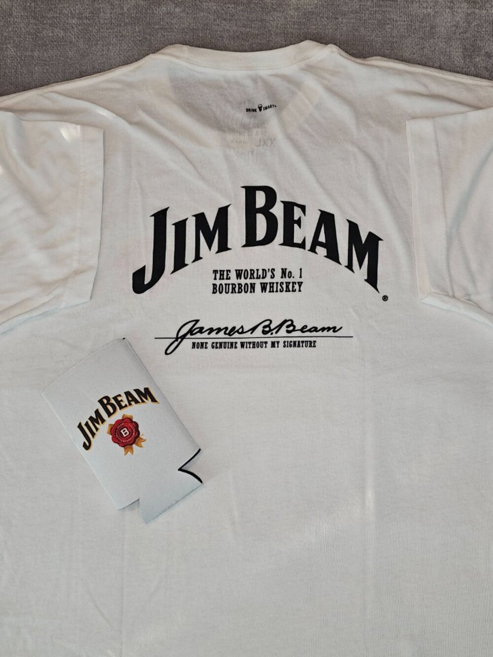 Jim Beam White T-Shirt World's No.1 graphic tee w drink insulator NWOT